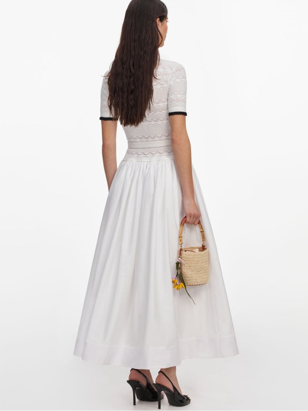 NWOT Self-Portrait WHITE KNIT LINEN MIDI DRESS - Picture 5 of 12